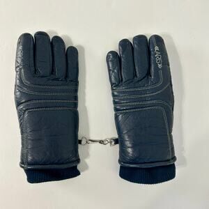 Vintage ARIS Ski Gloves Womens Large Blue Faux Leather Lined Winter Snow